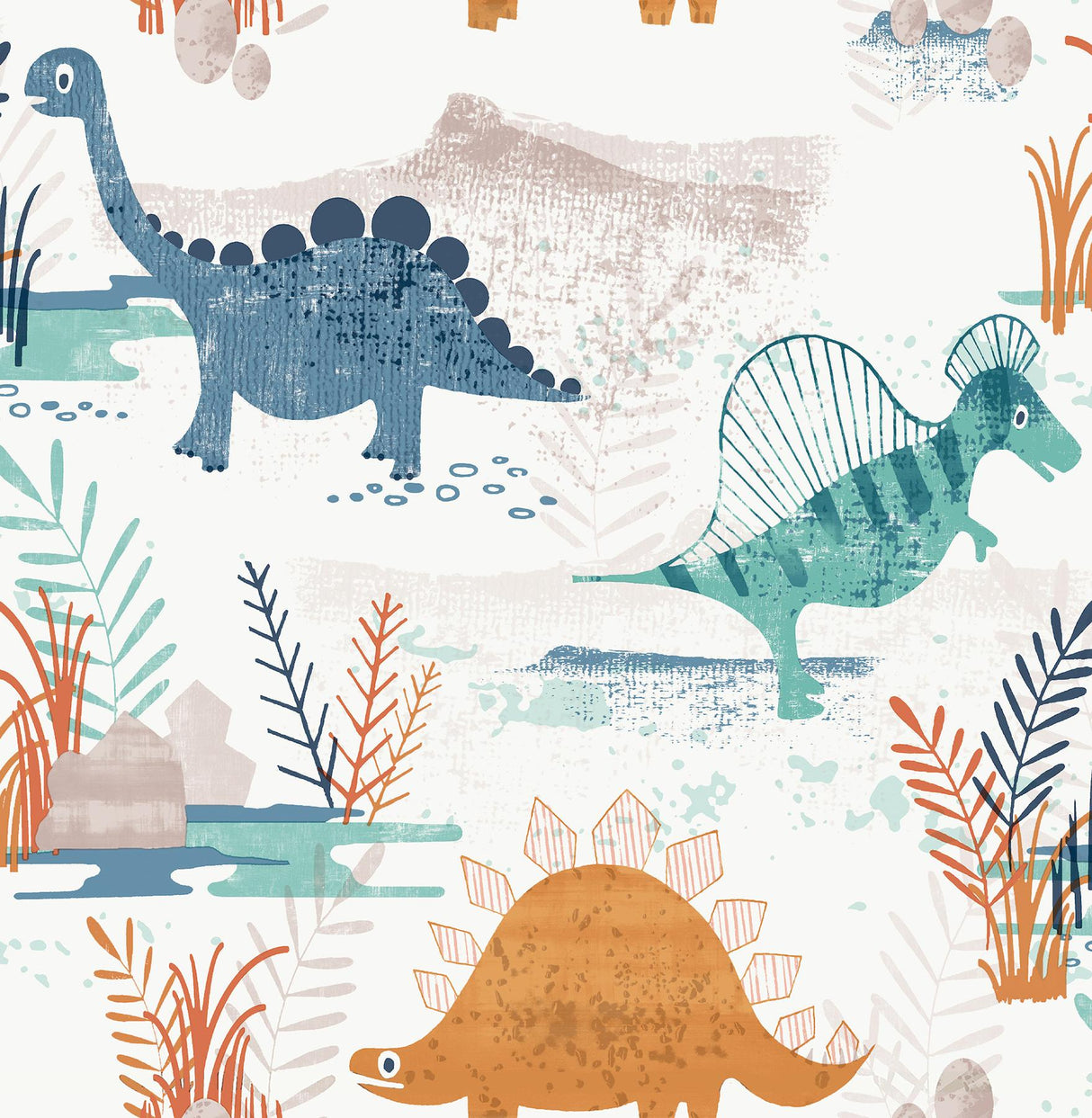 Advantage Prehistoric Dino Orange Whimsical Wallpaper