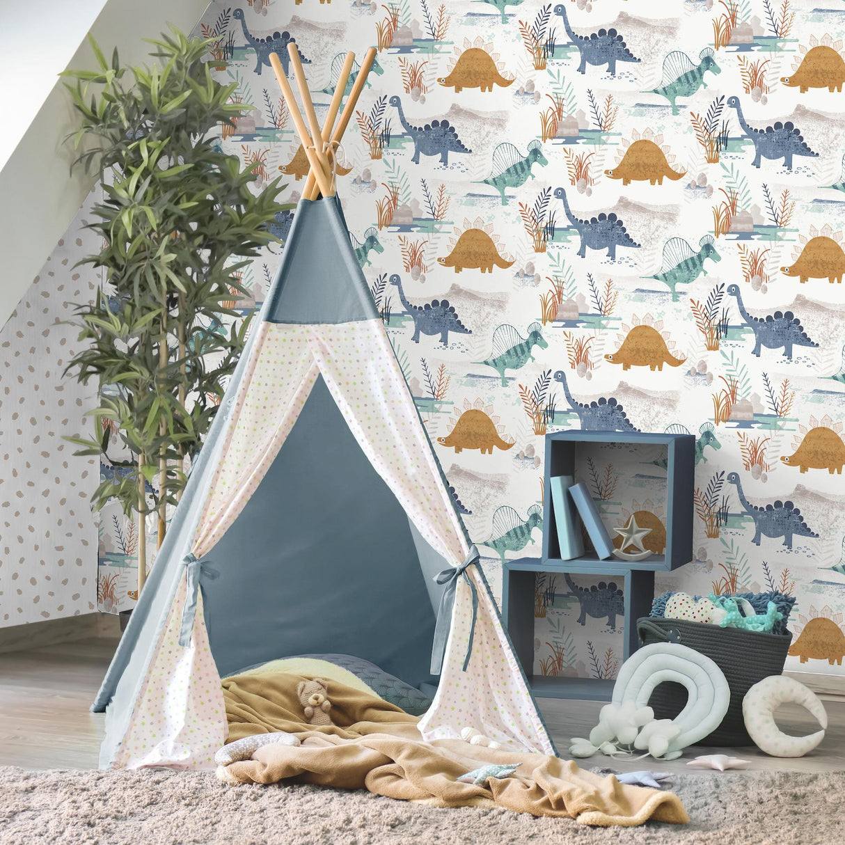 Advantage Prehistoric Dino Orange Whimsical Wallpaper