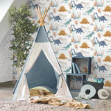 Advantage Prehistoric Dino Orange Whimsical Wallpaper