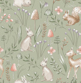 Advantage Forest Animals Sage Whimsical Wallpaper