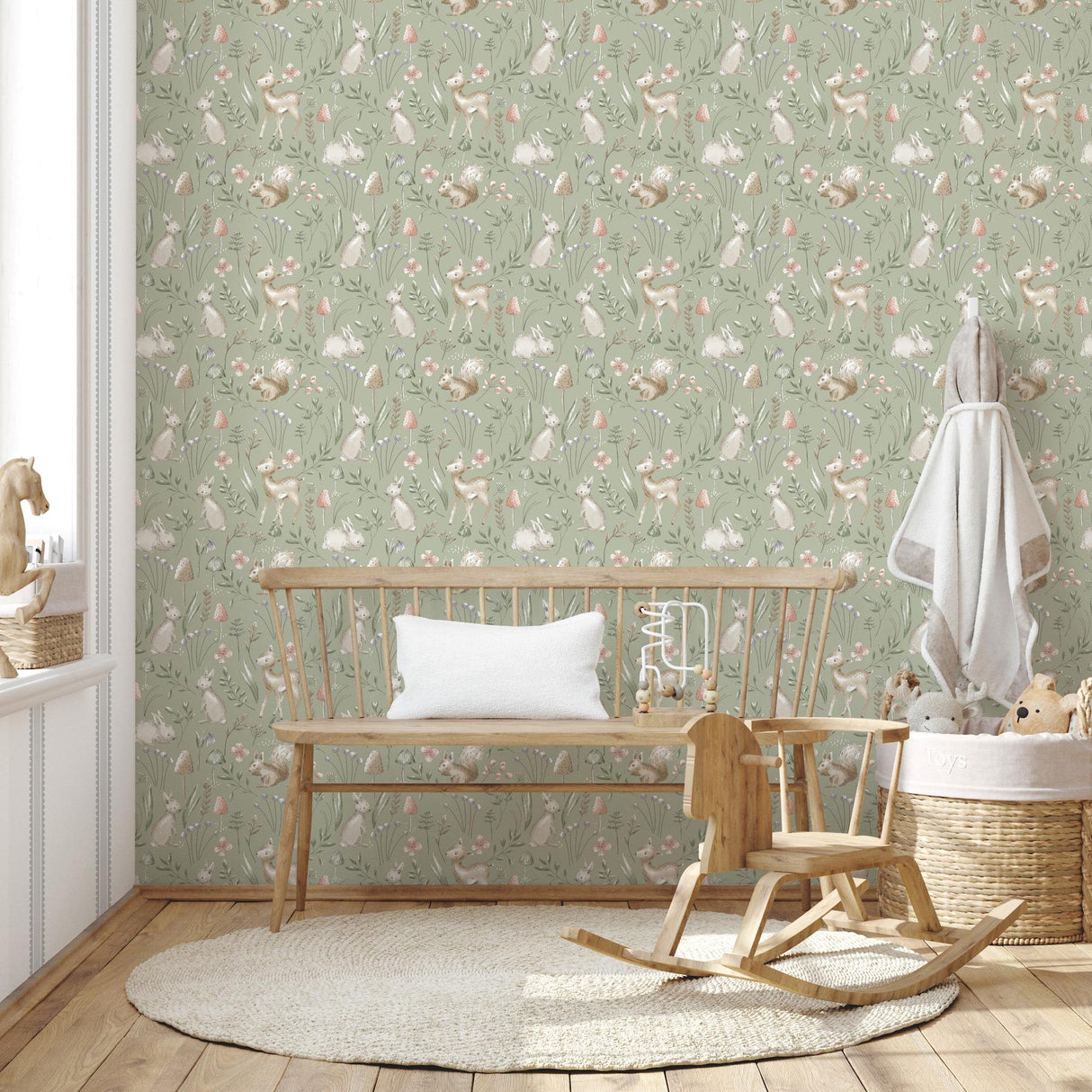Advantage Forest Animals Sage Whimsical Wallpaper
