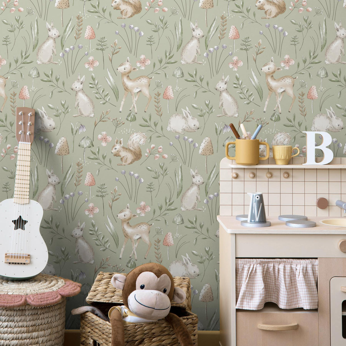 Advantage Forest Animals Sage Whimsical Wallpaper