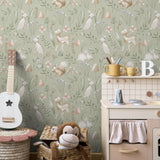 Advantage Forest Animals Sage Whimsical Wallpaper