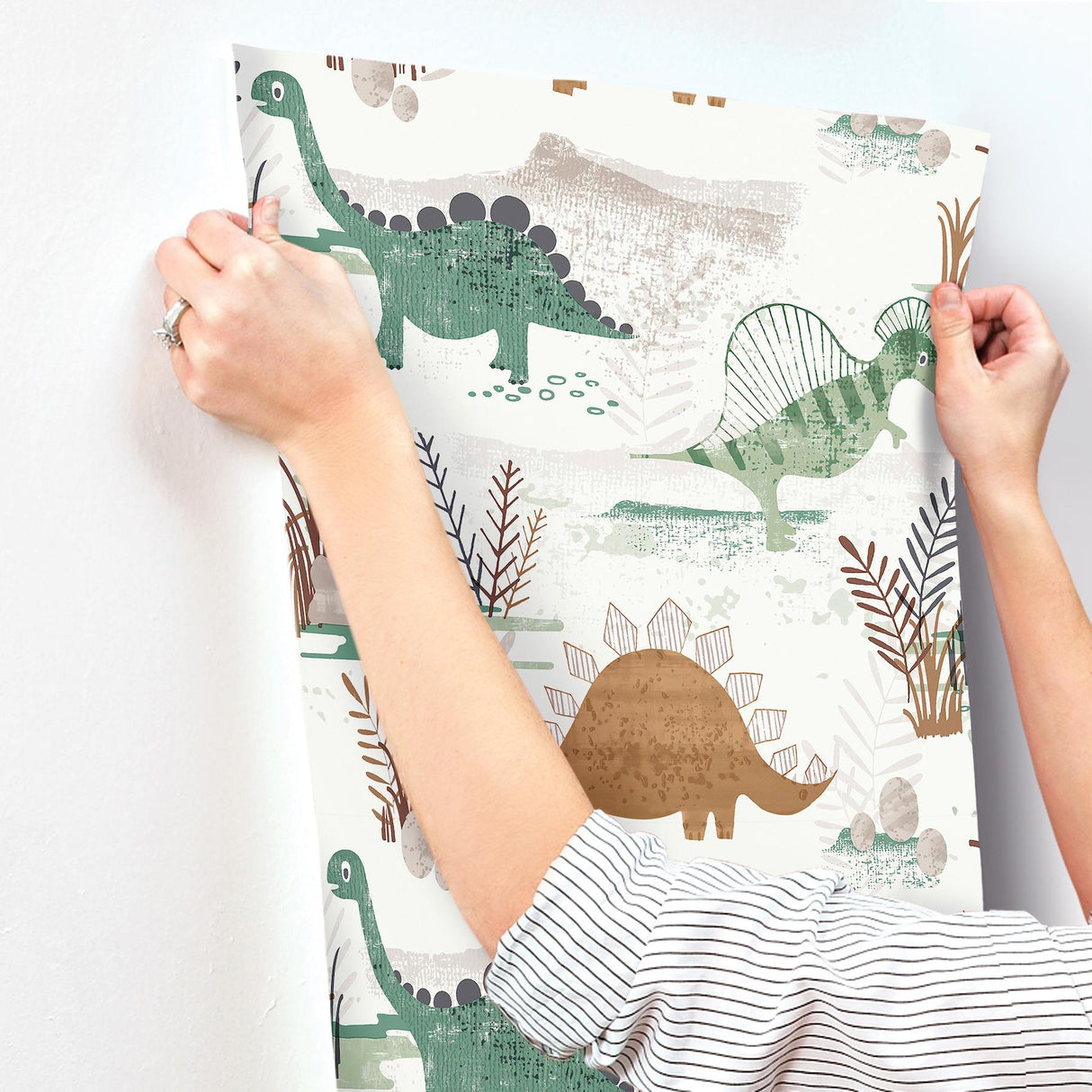 Advantage Prehistoric Dino Green Whimsical Wallpaper