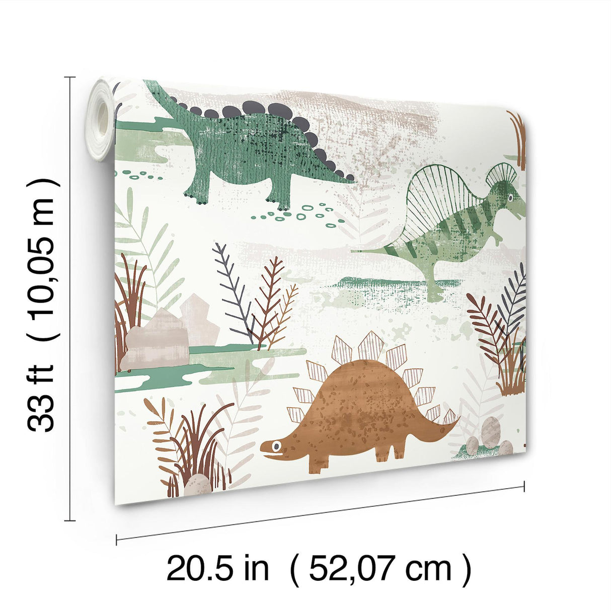 Advantage Prehistoric Dino Green Whimsical Wallpaper