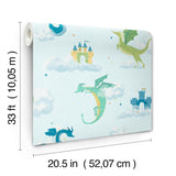 Advantage Magical Dragons Blue Fantastical Wallpaper