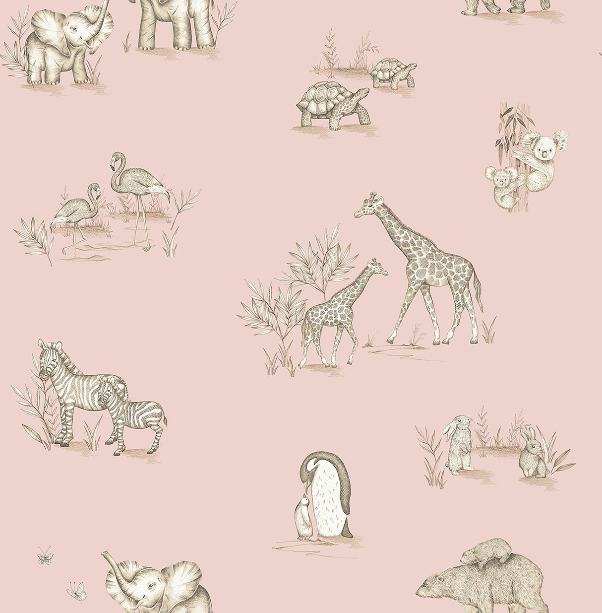 Advantage Safari Babies Pink Animal Wallpaper