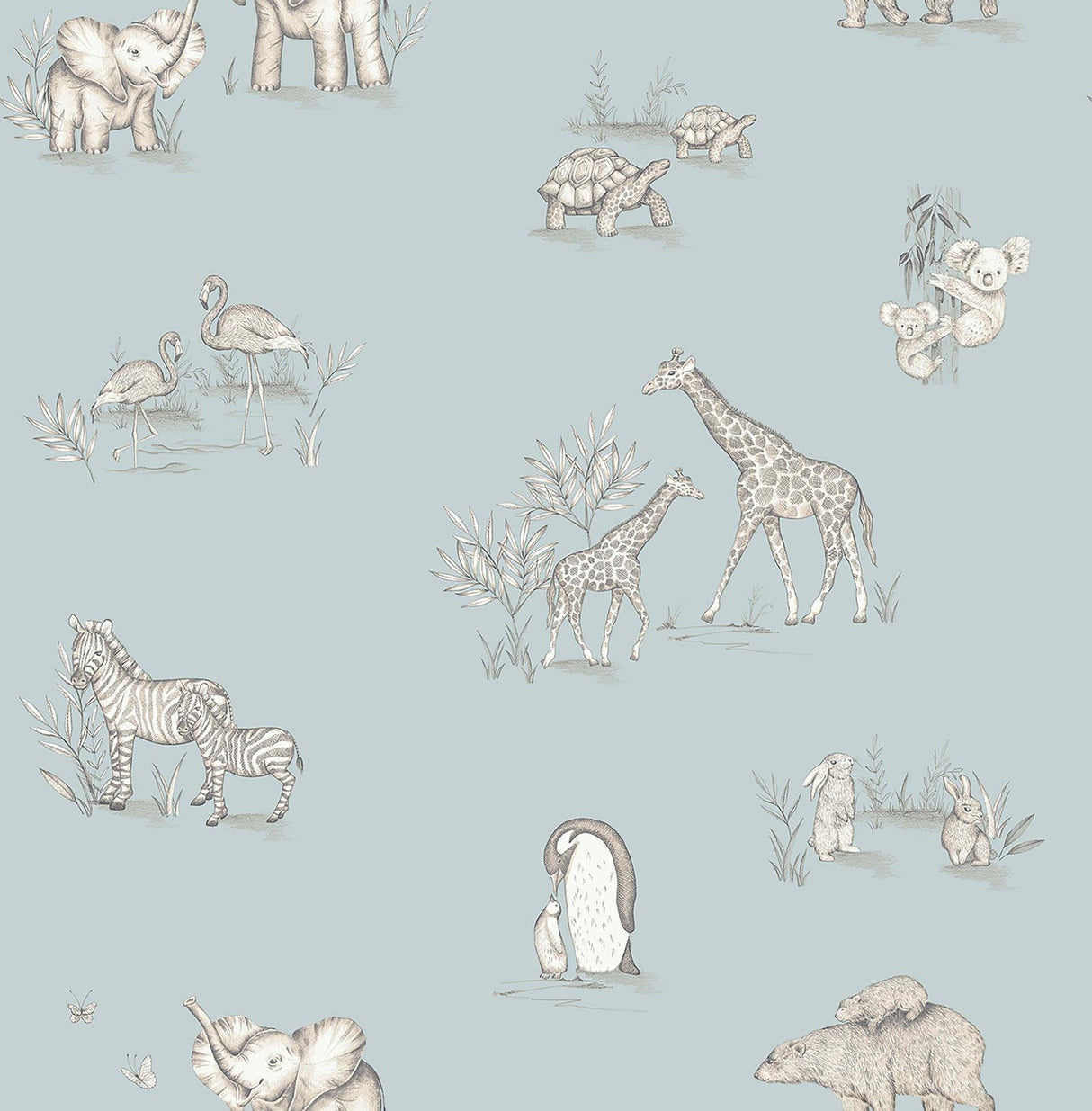 Advantage Safari Babies Blue Animal Wallpaper