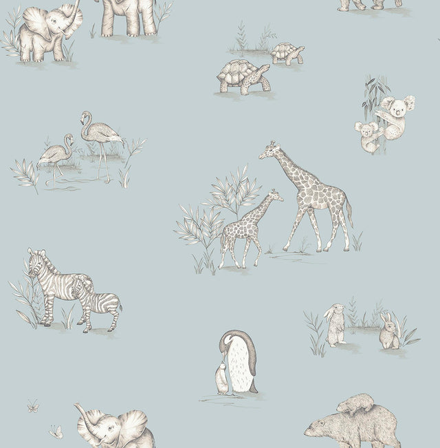 Advantage Safari Babies Blue Animal Wallpaper