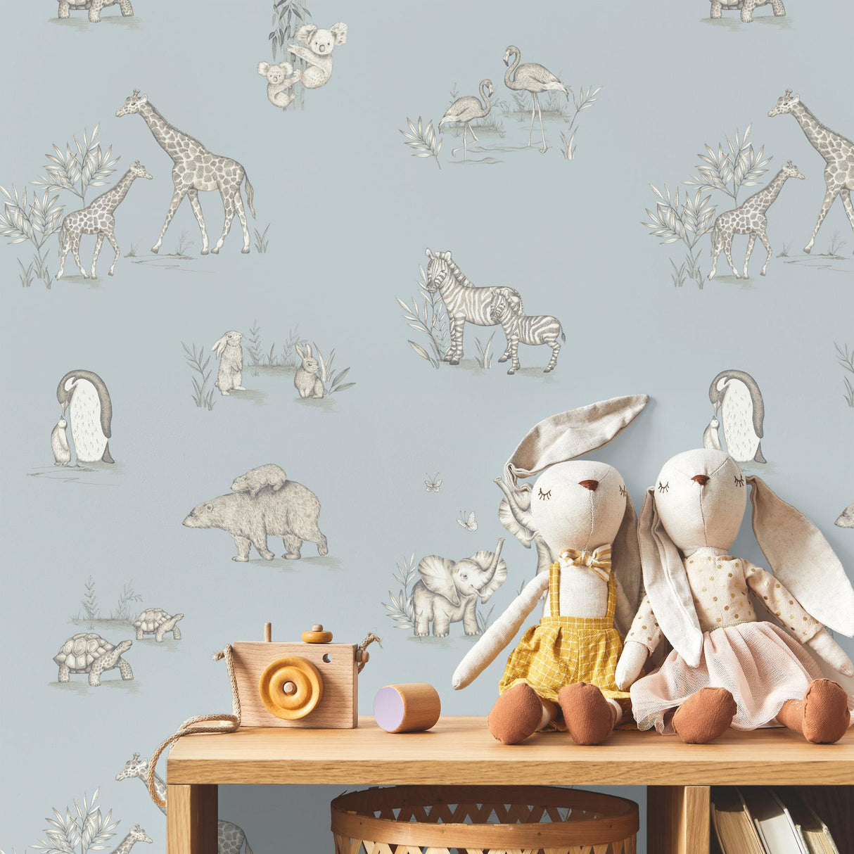 Advantage Safari Babies Blue Animal Wallpaper