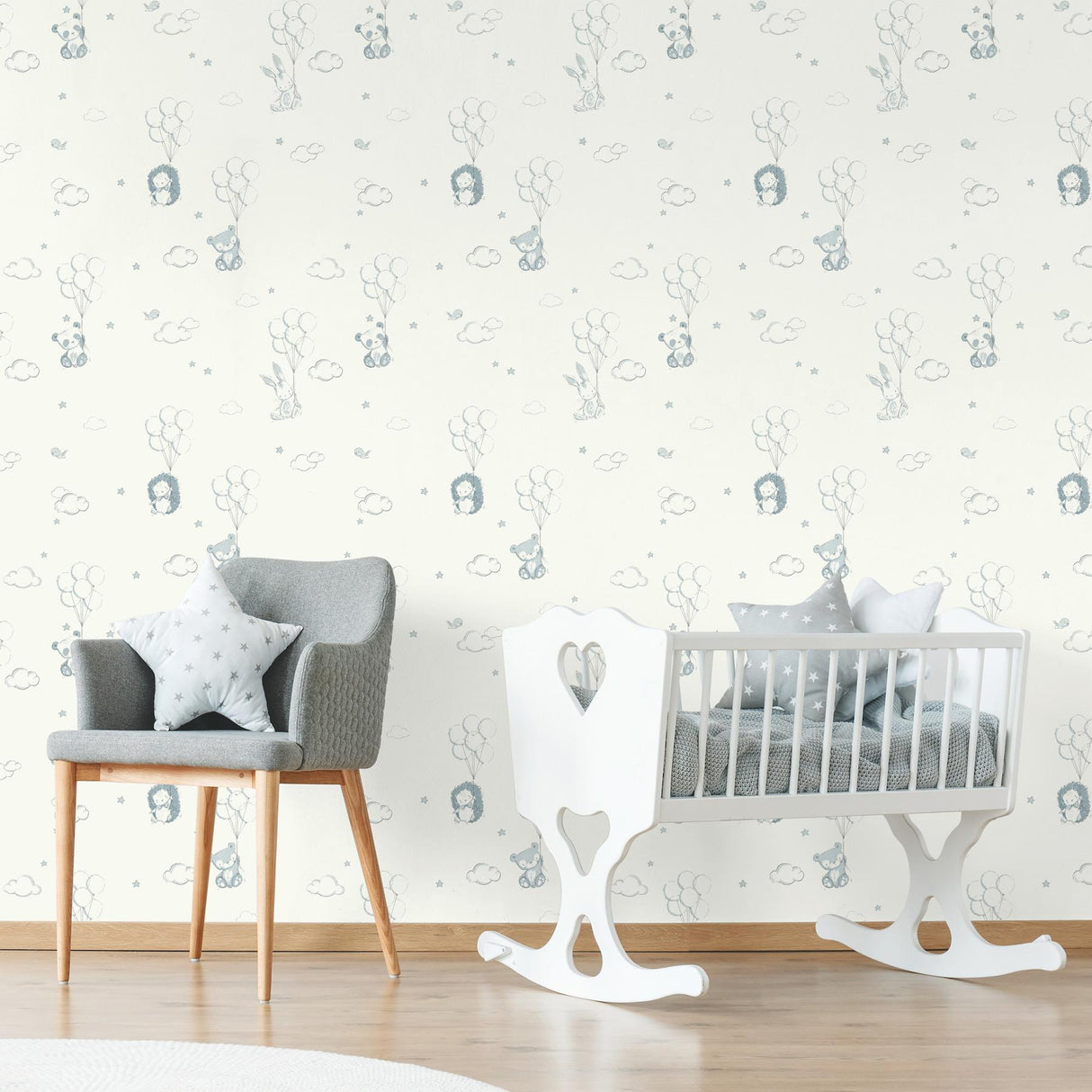 Advantage Floating Balloons Light Blue Animal Wallpaper