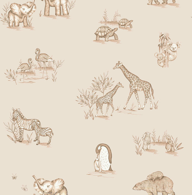 Advantage Safari Babies Beige Animal Wallpaper