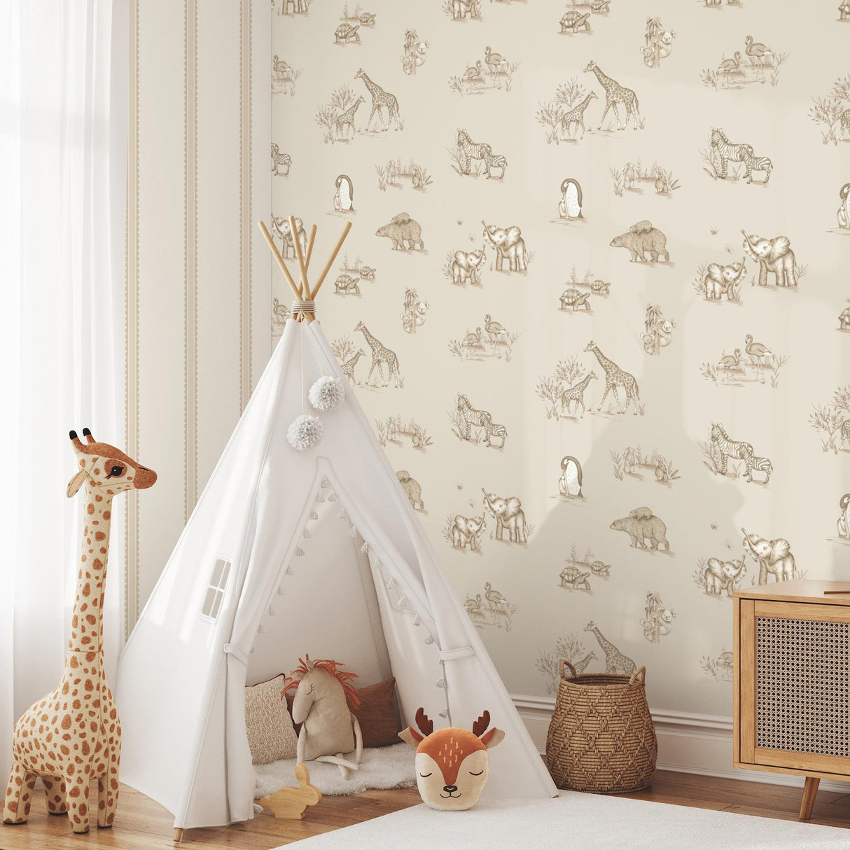 Advantage Safari Babies Beige Animal Wallpaper