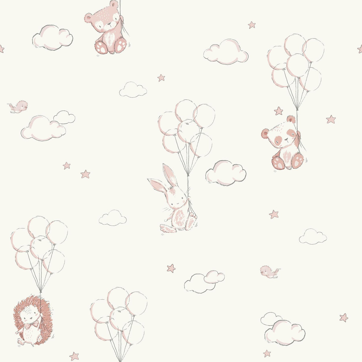 Advantage Floating Balloons Pink Animal Wallpaper