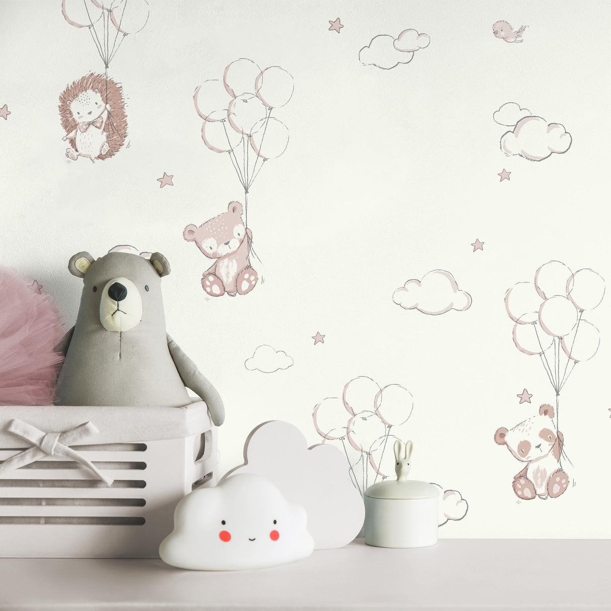 Advantage Floating Balloons Pink Animal Wallpaper
