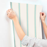 Advantage Bobbin Stripe Aqua Scalloped Wallpaper