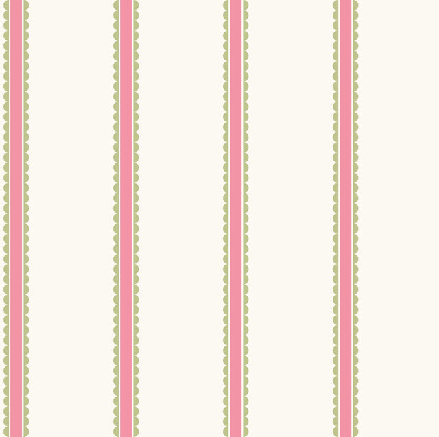 Advantage Bobbin Stripe Fuchsia Scalloped Wallpaper