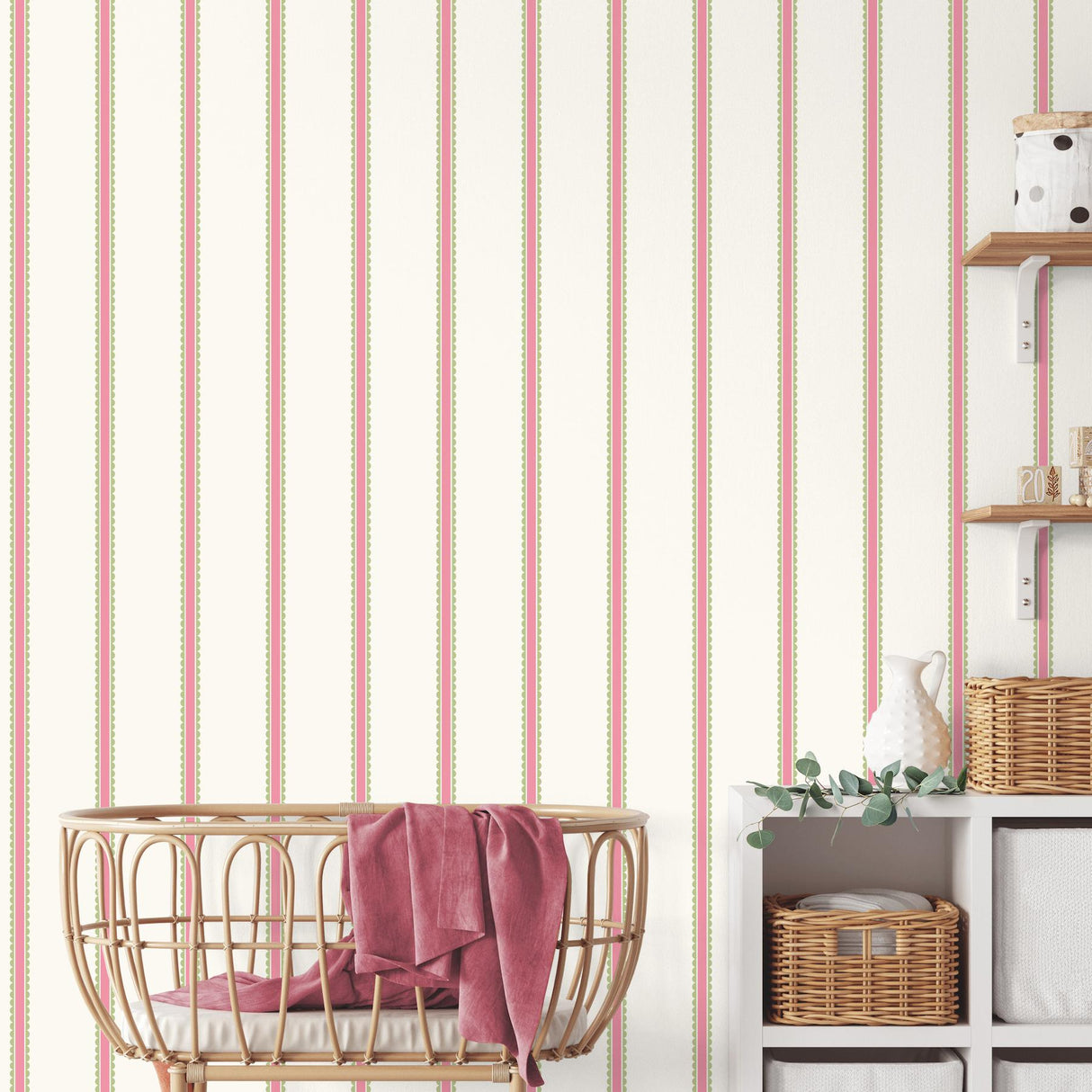Advantage Bobbin Stripe Fuchsia Scalloped Wallpaper