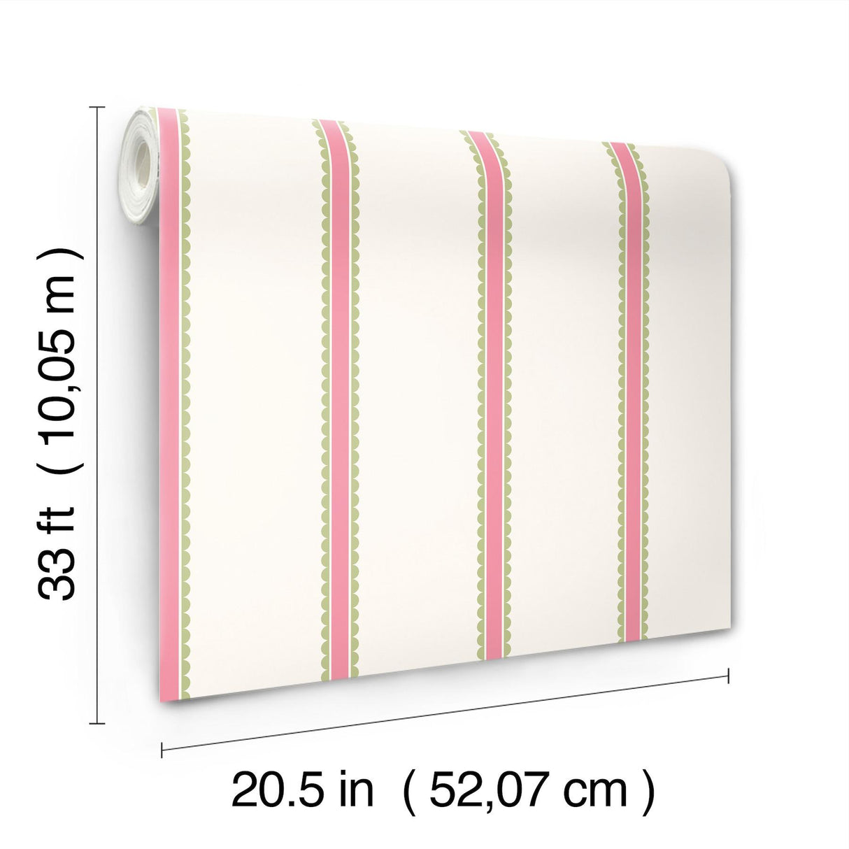 Advantage Bobbin Stripe Fuchsia Scalloped Wallpaper