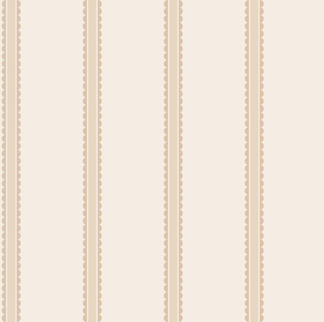 Advantage Bobbin Stripe Light Brown Scalloped Wallpaper