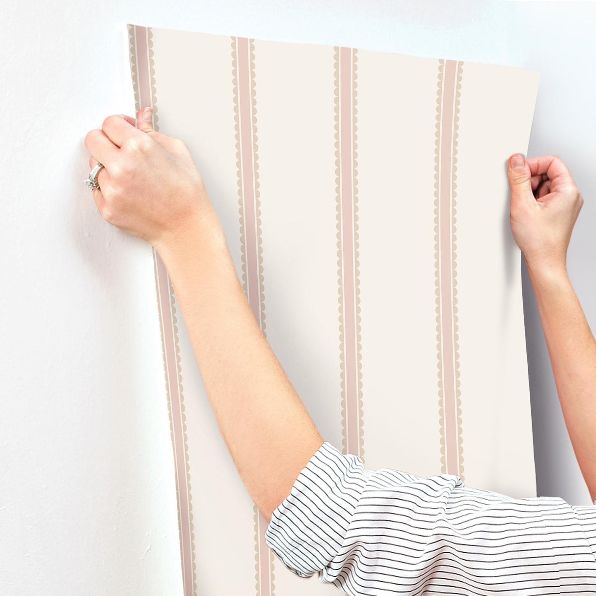 Advantage Bobbin Stripe Pink Scalloped Wallpaper