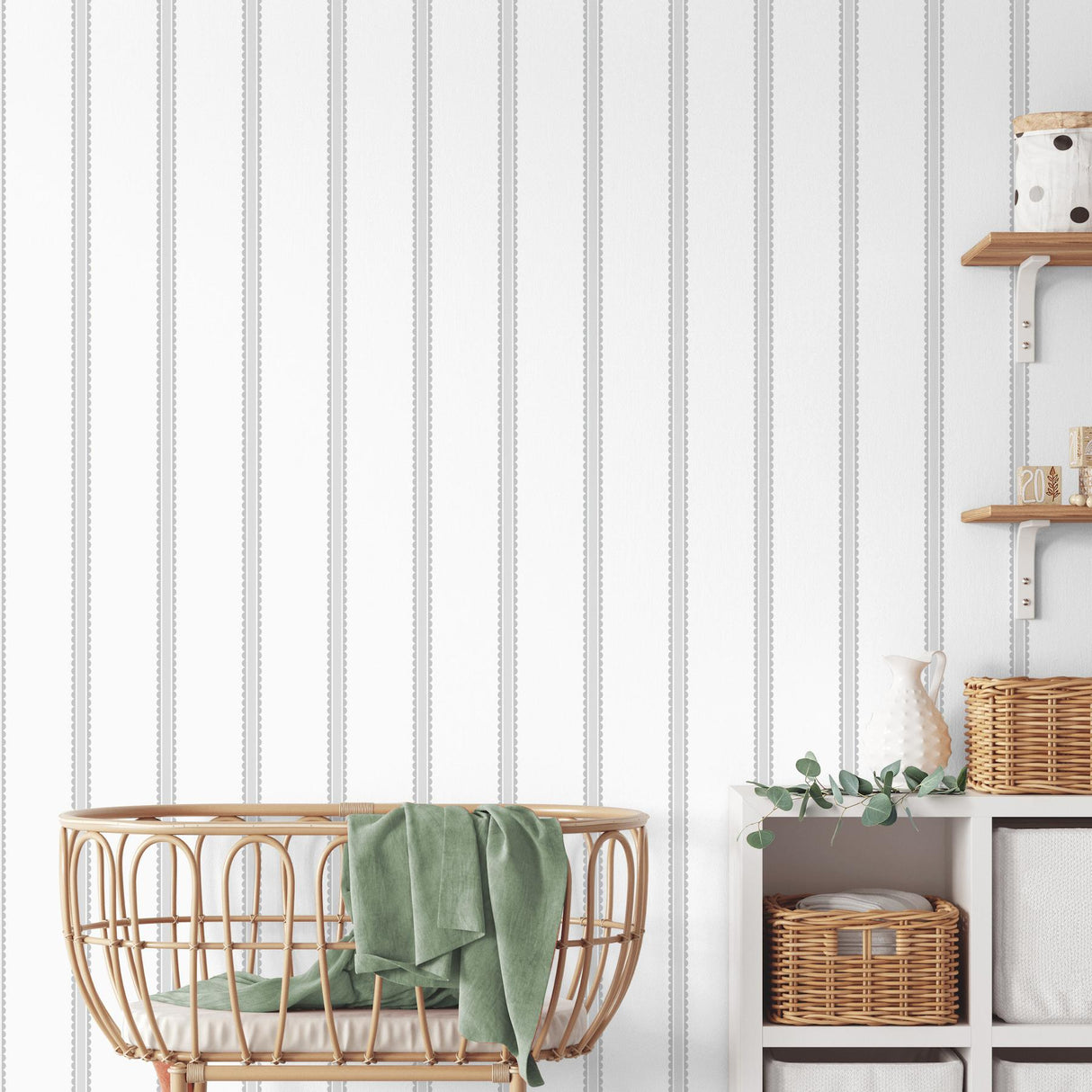 Advantage Bobbin Stripe Grey Scalloped Wallpaper
