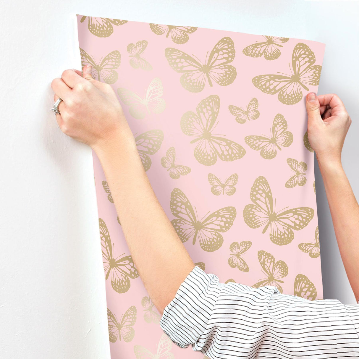 Advantage Metallic Butterflies Pink Whimsical Wallpaper