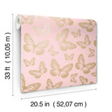 Advantage Metallic Butterflies Pink Whimsical Wallpaper
