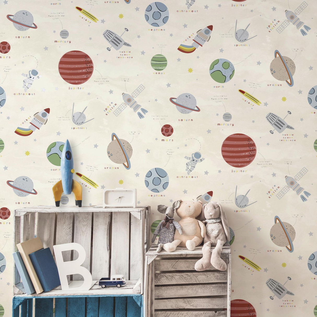 Advantage Space Adventure Beige Outer Space Wallpaper