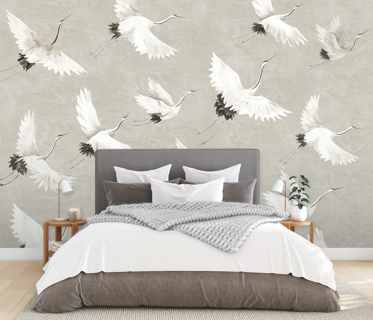 A-Street Prints Crane You Later Dove Grey Wall Mural