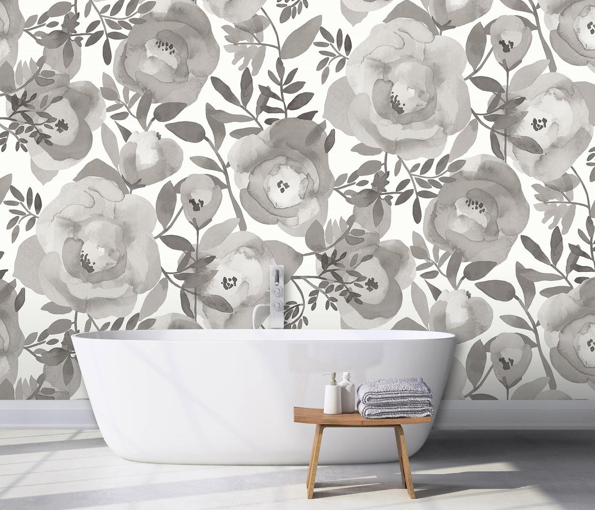 A-Street Prints Blooming Floral Dove Grey Wall Mural