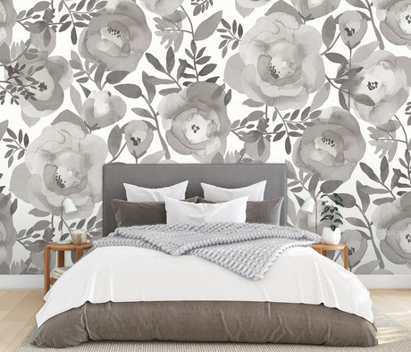 A-Street Prints Blooming Floral Dove Grey Wall Mural