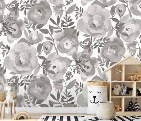 A-Street Prints Blooming Floral Dove Grey Wall Mural