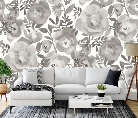 A-Street Prints Blooming Floral Dove Grey Wall Mural