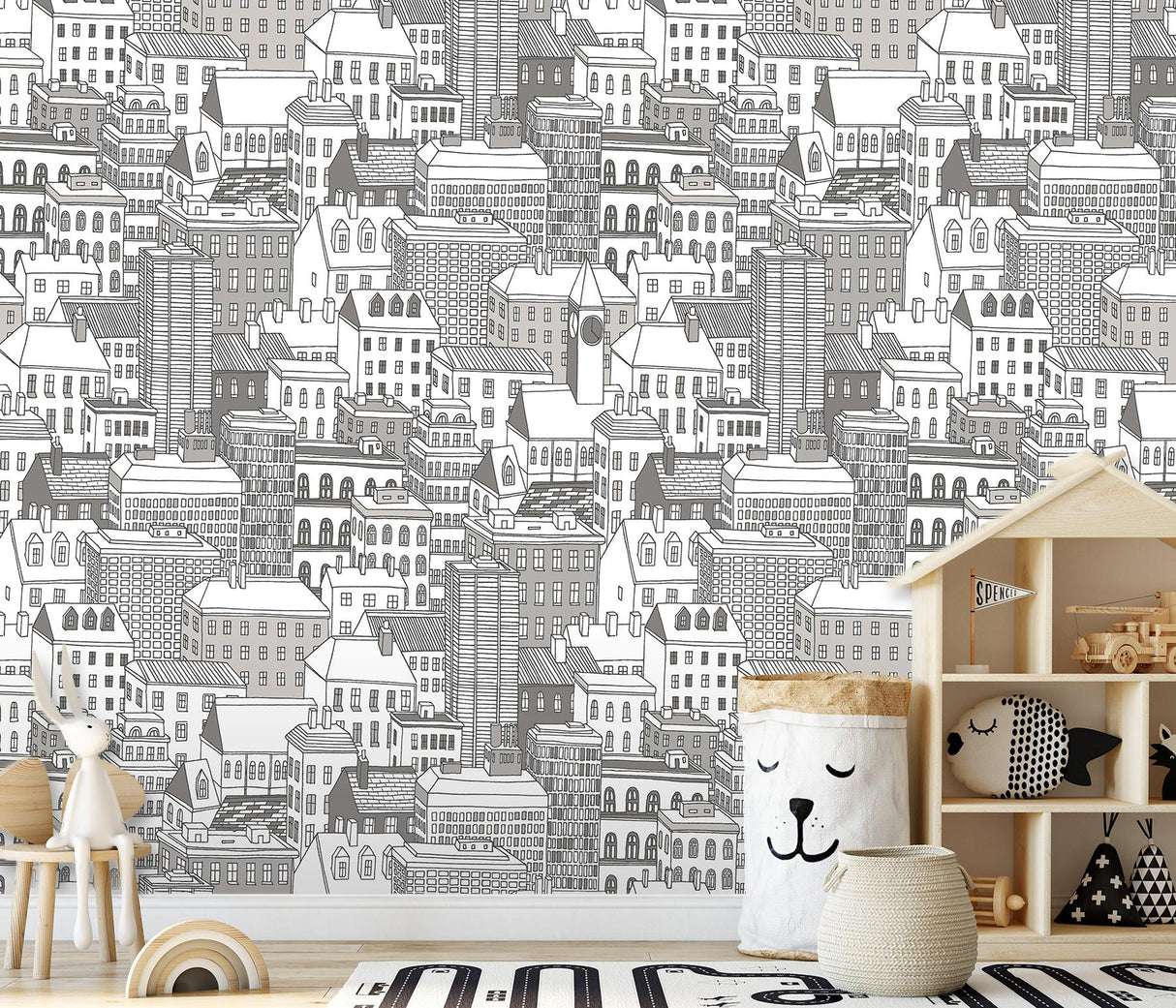 A-Street Prints City Views Dove Grey Wall Mural