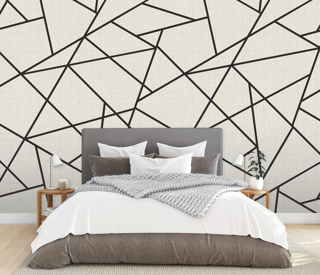 A-Street Prints Modern Lines Black on Dove Grey Wall Mural