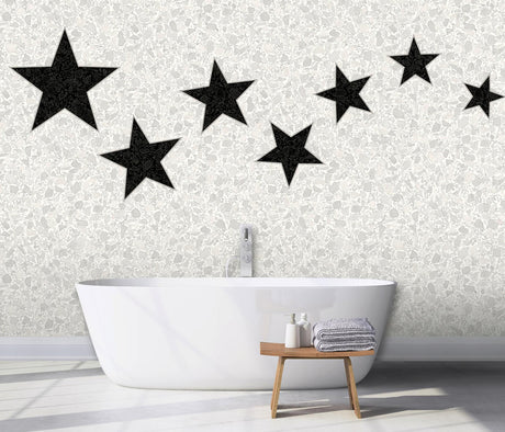 A-Street Prints Terrazzo Stars Black on Dove Grey Wall Mural