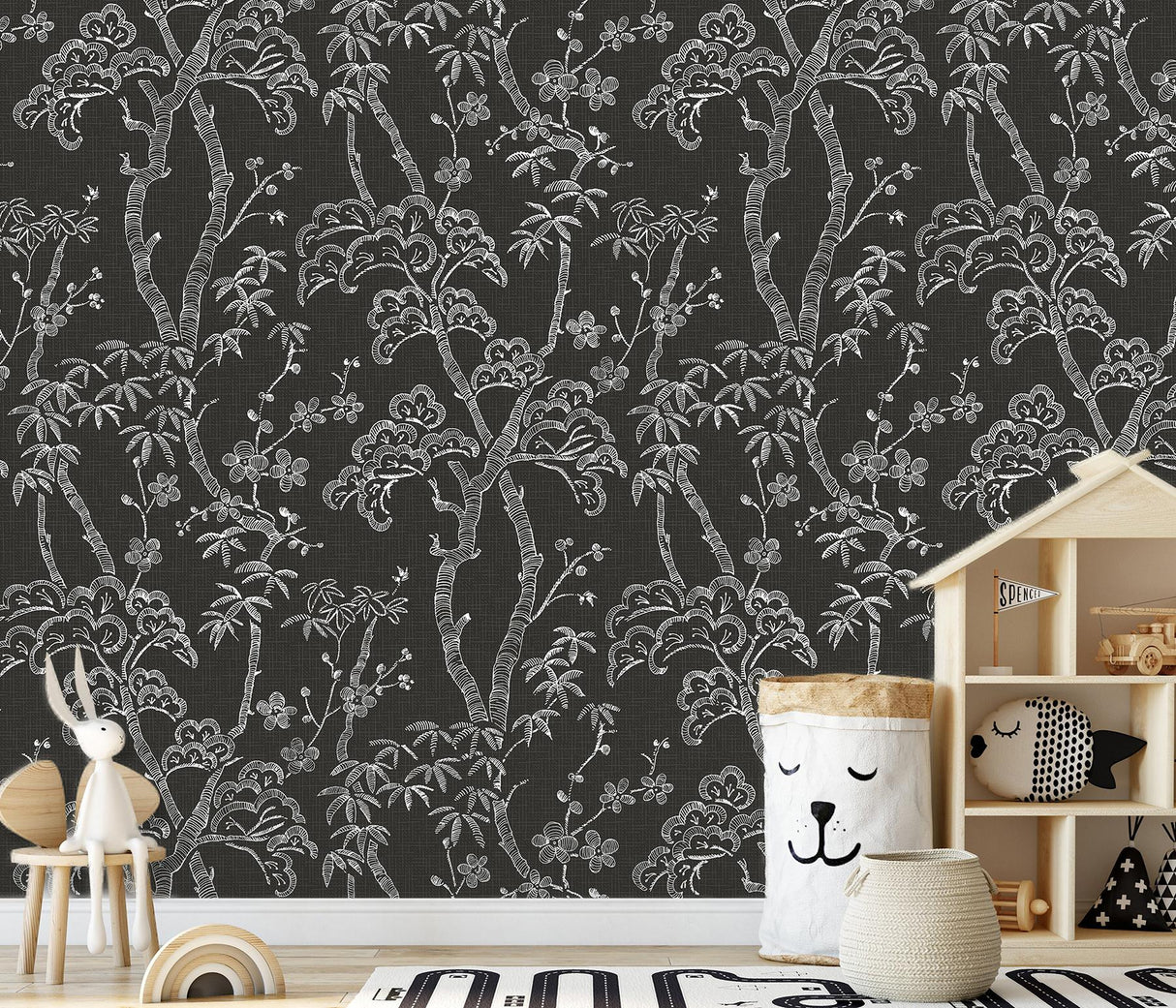 A-Street Prints Storybook Forest Charcoal Grey Wall Mural