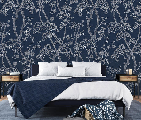A-Street Prints Storybook Forest Denim Blue Wall Mural