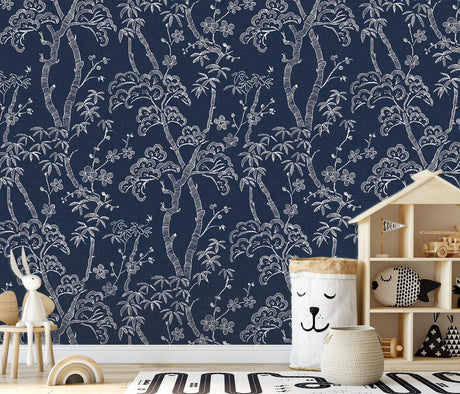 A-Street Prints Storybook Forest Denim Blue Wall Mural