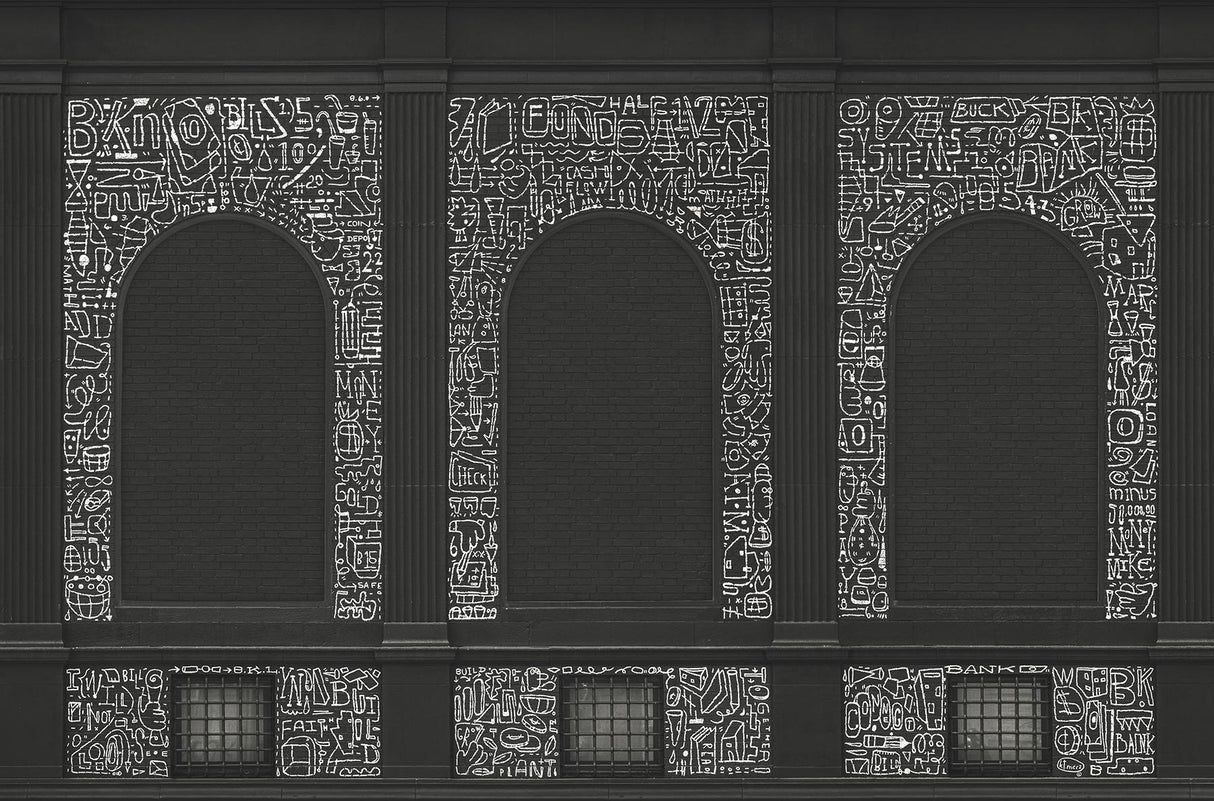 A-Street Prints BKLYN Bank Windows Black Wall Mural