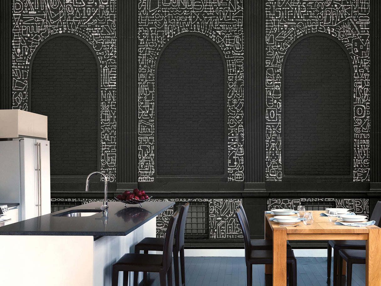 A-Street Prints BKLYN Bank Windows Black Wall Mural