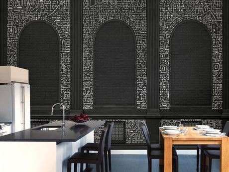 A-Street Prints BKLYN Bank Windows Black Wall Mural