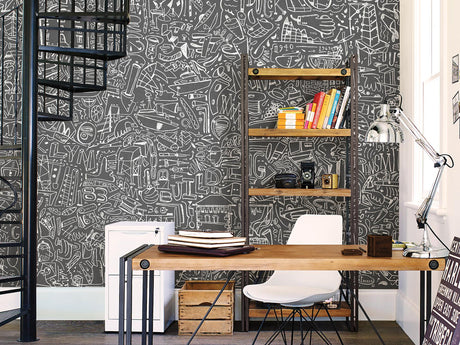 A-Street Prints BKLYN Navy Yard Grey Wall Mural