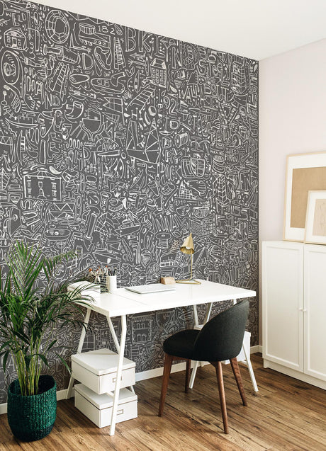 A-Street Prints BKLYN Navy Yard Grey Wall Mural