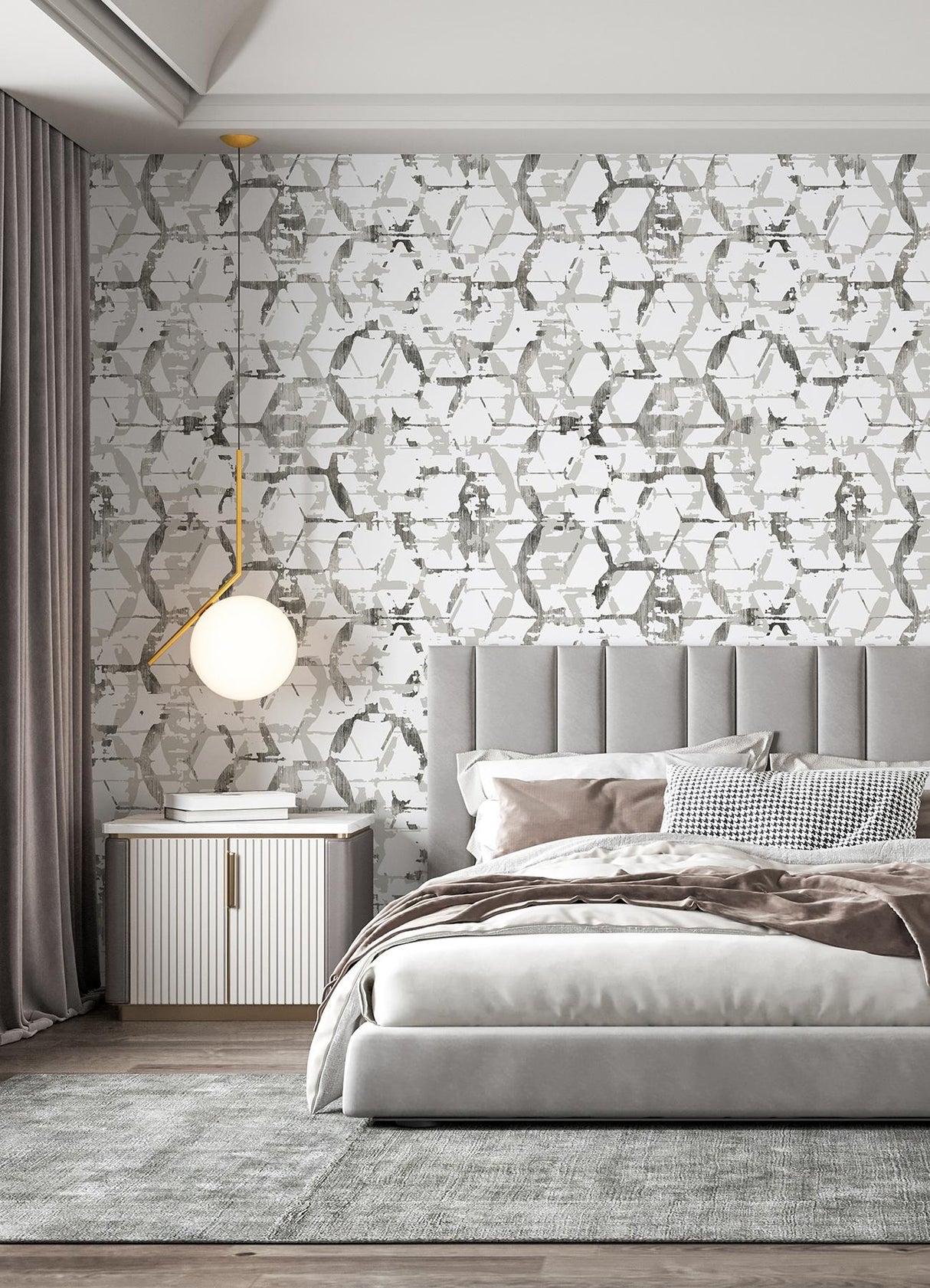A-Street Prints Hex-A-Gone Dove Grey Wall Mural