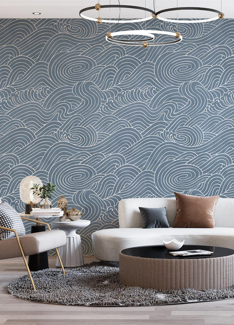A-Street Prints Waves Ocean Blue Wall Mural