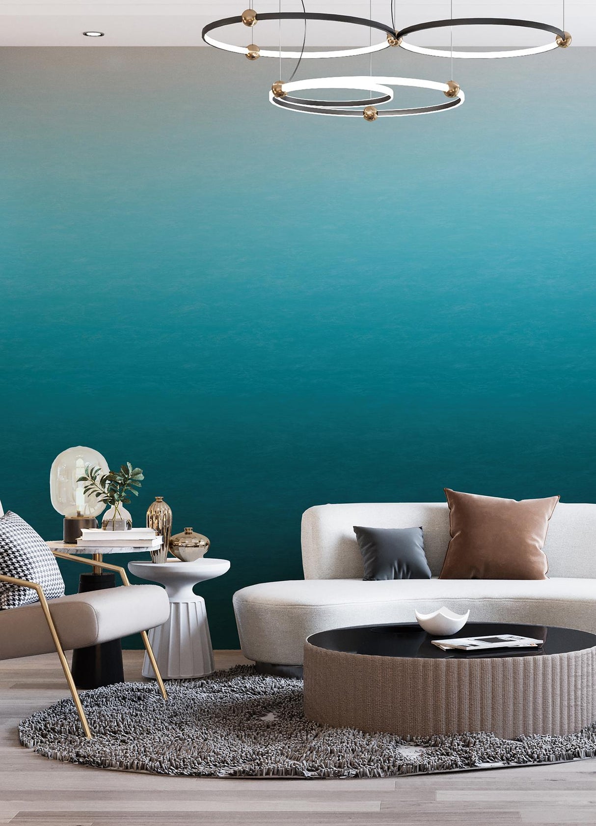 A-Street Prints Caribbean Sea Teal Blue Ombre Wall Mural