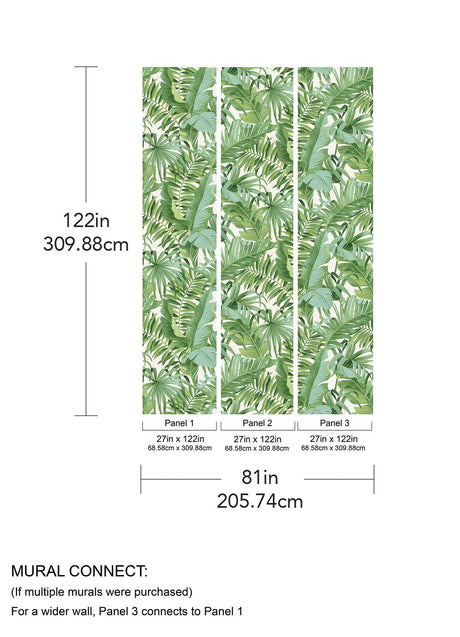 A-Street Prints Tropical Palm Leaf Green Wall Mural