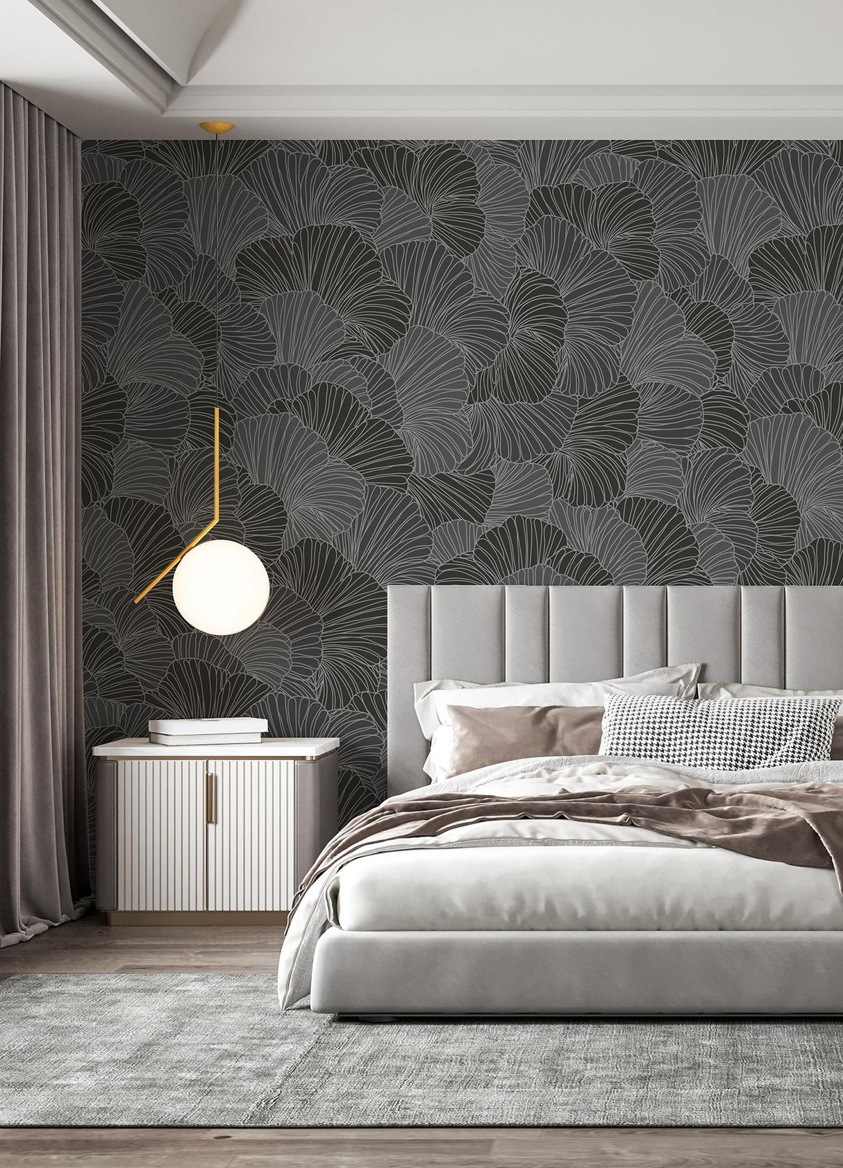 A-Street Prints Petals Charcoal Grey Wall Mural